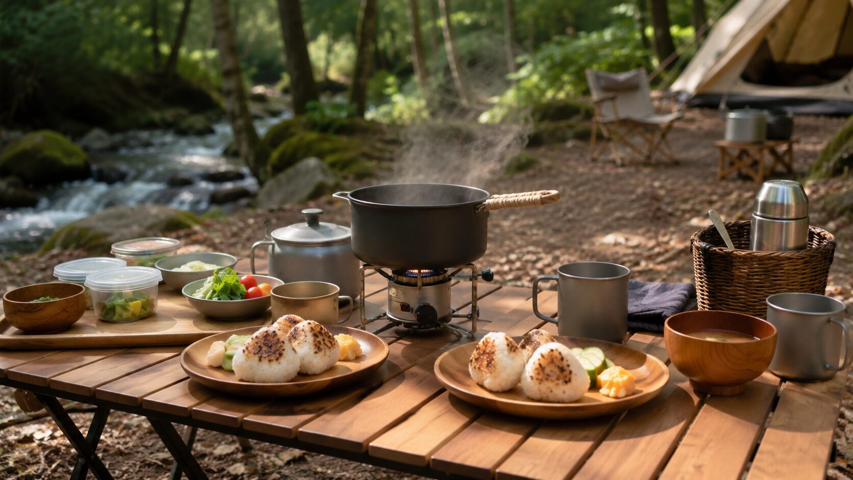子連れキャンプの焼き鳥準備のイメージ