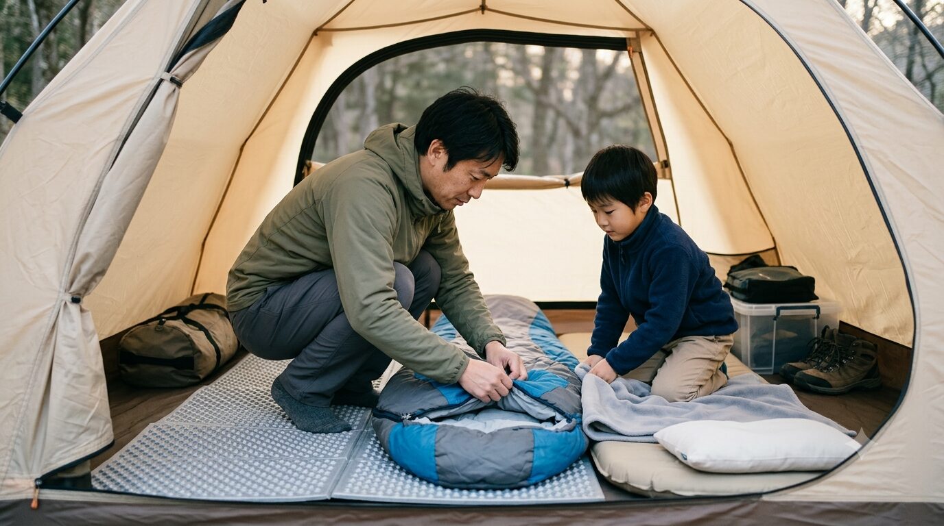 子連れキャンプのエアマット選びのイメージ