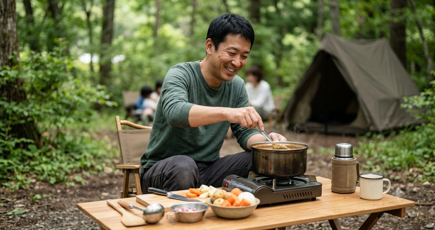 キャンプ朝ごはんを手軽に楽しむイメージ