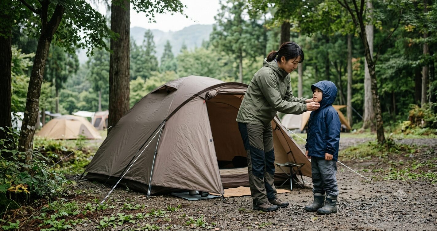 キャンプで寝る時の女子向け服装選びのイメージ