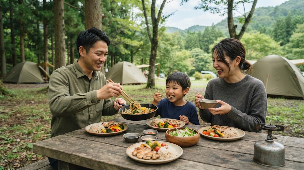 焚き火用の薪を準備する様子を表すイメージ画像
